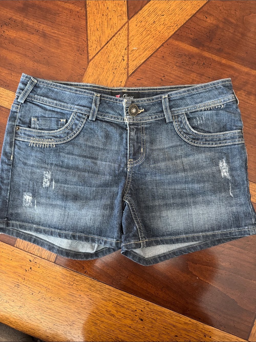 Guess Women's Faded Blue Distressed Denim Shorts